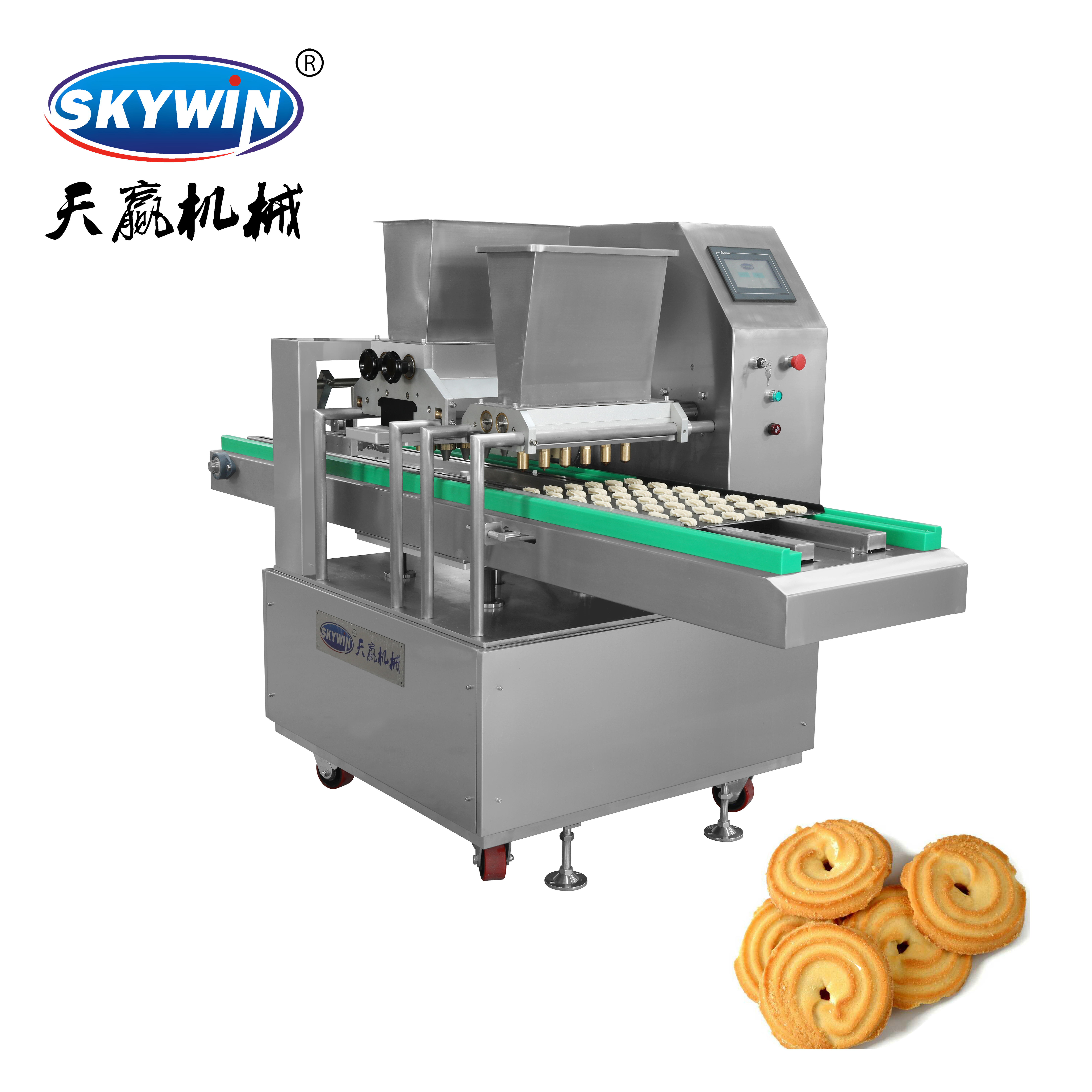 M&aacute;quina para hacer galletas de un solo color tipo bandeja Skywin con funci&oacute;n de dep&oacute;sito de mermelada 